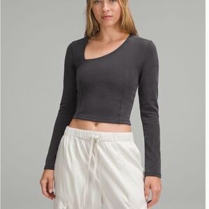 lululemon athletica Charcoal Asymmetric Ribbed Crop Top